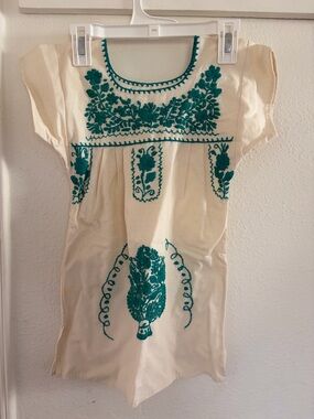 Mexican Dress with Teal Embroidery
